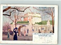 W7500 Karlsruhe , Baden sign. Max Prey Architektur Jugendstil Kunstausstellung 1902 Gebrauchsspuren