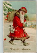 Roter Mantel mit Pelzbesatz Glocken als Gürtel Verlag A. Rökl 1469 Weihnachtsmann