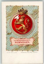 Wappen Nr. 18 Kunstverlag Paul Kohl Chemnitz Motiv Norwegen Lithographie