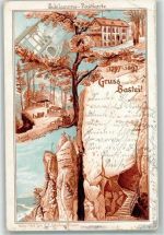 01847 O8351 Bastei 1896 Gebrauchsspuren Lithographie Hotel