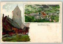 79677 W7869 Schönau im Schwarzwald Lithographie / Künstlerkarte Kirche sign K. Mutter