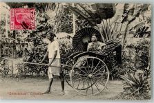 Colombo 1906 Foto AK Tracht Ginrickshaw Briefmarke Bildseite