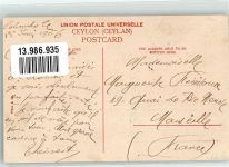 Colombo 1906 Foto AK Tracht Ginrickshaw Briefmarke Bildseite