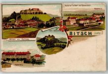57230 Bitche 1912 Lithographie mit Festung Kaserne Freiherr von Falkenstein Fort Sebastian Kaserne I.