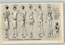 Entwicklung unserer Damenmoden + Amor Humor Mode 1925 Künstlerkarte