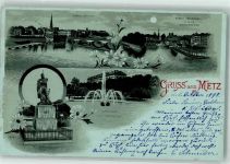 57000 Metz 1898 Lithographie / Mondschein Jungfernwehr Städ. Triebwerke Georgenbrücke Esplanade Justizpalast Ney Denkmal