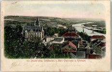 97318 W8710 Kitzingen 1908 Relief AK Von Deuster´sches Schlösschen Main Panorama Brücke Rückseite Scan verzogen