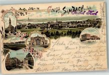 84359 W8346 Simbach a. Inn 1897 Lithographie Pfarrkirche Bahnhof Hauptstraße Innbrücke mit Portal