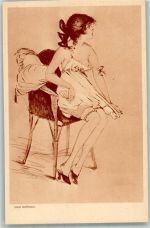Erschrocken Erotik Neglige Strumpfband Serie 100 g/1 Verlag Fischer & Wittig Leipzig Brüning, M. Künstlerkarte