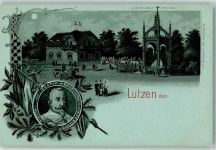 06686 O4854 Lützen Lithographie / Mondschein Gustav Adolf Denkmal