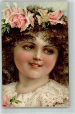 Serie 1696 ( 6 Dess.) Porträt Jugendstil Blüten im Haar TSN Lithographie / Künstlerkarte