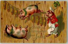 Glücksbringer vermenschlicht Schwein Prägedruck