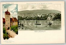 79761 W7890 Waldshut Lithographie / Künstlerkarte Oberes Tor Bootssteg Ruderboot sign. C. Münch
