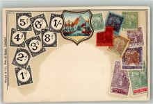 Lithographie Briefmarken Collage Wappen