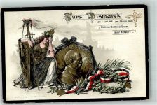 Trauerkarte 1898 Germania Bismarck Lithographie / Künstlerkarte