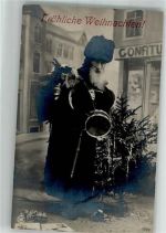 Tannenbaum mit Lametta, Pelzmütze Spielzeug Puppen Trommel Nikolaus 1916 Foto AK