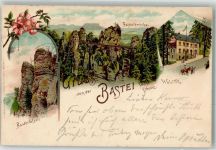 01824 O8324 Rathen Kurort , Sachs 1899 Lithographie Basteifelsen Basteibrücke Gasthaus Wald-Villa