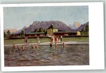 83395 W8228 Freilassing Künstlerkarte Luft- und Schwimmbad sign J. Brendle
