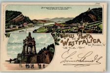 32457 W4952 Porta Westfalica 1901 Lithographie Kaiser Wilhelm Denkmal