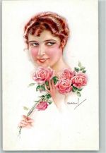 Frau Porträt mit Rosen Verlag Erkal Serie 302-3 Usabal, L. 1917