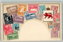 Lithographie Tasmanien Briefmarken Abbildungen Collage Wappen