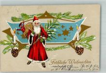 Prägedruck Tannenzweige Tannenzapfen Puppe Weihnachtsmann Gebrauchsspuren