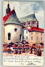 Krakau Kraków 1906 Gebrauchsspuren Marktszene Kirche