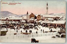Banja Luka 1912 Gebrauchsspuren Winter Viehmarkt Wochenmarkt-Platz