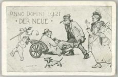 Anno Domini Der Neue Trinker in der Schubkarre + Dackel sign. Gustav Ernst Verlag Pfälzerwald-Vereins Trinker 1921