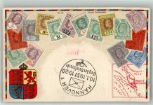 Sumatra Lithographie Briefmarken Collage Wappen Tag der Briefmarle 1937