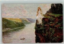 W5421 Loreley Blonde Schönheit auf dem berühmten Felsen Künstlerkarte WSSB Meistergalerie No. 6005 Loreley Gebrauchsspuren