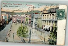 Santa Cruz de Tenerife 1907 Foto AK Denkmal Säule Casino Plaza de la Constitucion Marke bildseitig