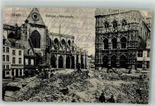 Leuven Louvain / Löwen 1915 Foto AK Feldpost WK I Rathaus Peters- Kirche Trümmer