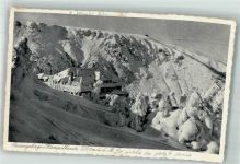 Hampelbaude 1937 Winterlithographie Hüttenstempel