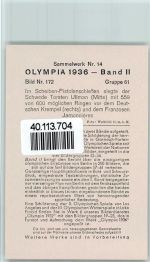 Ullmann + Krempel Pistole Olympiade 1936 Sammelbild Band II Gr.61 Olympiade 1936