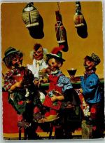 Holzfiguren trinken Vermut Cinzano rot und weiss Trinker