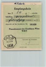 Wien 1. Bezirk, Innere Stadt Empfangsschein Finanzkammer Erzdiözese 4.7.51 Bank