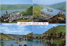 65391 W6223 Lorch , Rheingau - Fluss Schiff Kirche Gesamtansicht Berg