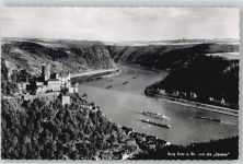 56346 W5422 St. Goarshausen - Panorama Fluss Schiff Berg Burg