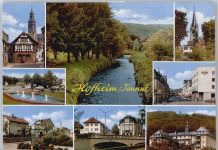 65719 W6238 Hofheim am Taunus - Fluss Kirche Baum Springbrunnen Auto Brücke