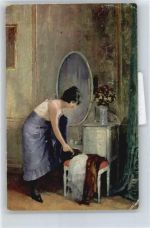 F.Heinrich , Bei der Toilette , Marke entfernt Künstler Gebrauchsspuren