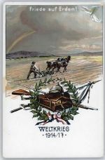 Friede auf Erden WK I Landwirtschaft Maschine Künstlerkarte