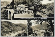 99768 O5505 Ilfeld , Südharz - Gasthaus, Teilansicht, Eisenbahnbrücke