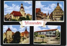 71364 W7057 Winnenden , Württ - Kirche, Rathaus, Schwaikheimer Tor, Diebsturm, Stadthalle