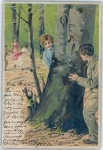 Poesie , Baumschnitzen Mailick, A. Lithographie / Künstlerkarte