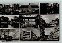 48527 W4460 Nordhorn - Partie an der Vechte Ölmühle am Strampel Rathaus Hallenschwimmbad Innenaufnahme Spinnerei Bussmaate Vechtepartie mit reform. Kirche Hauptstraße Amtsgericht und Arbeitsamt