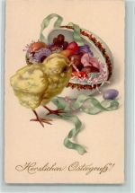Serie 2726 Ostern - Küken mit einem gefülltem Osterei AK Meissner & Buch
