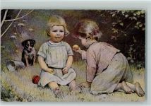 Jäck Russell Terrier Kinder teilen sich Obst Terrier Künstlerkarte