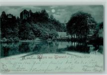 01737 O8223 Tharandt Mondschein Ruine und Teich