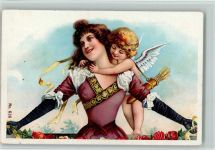 Schöne Frau mit einer Rosengirlande AK Amor 1898